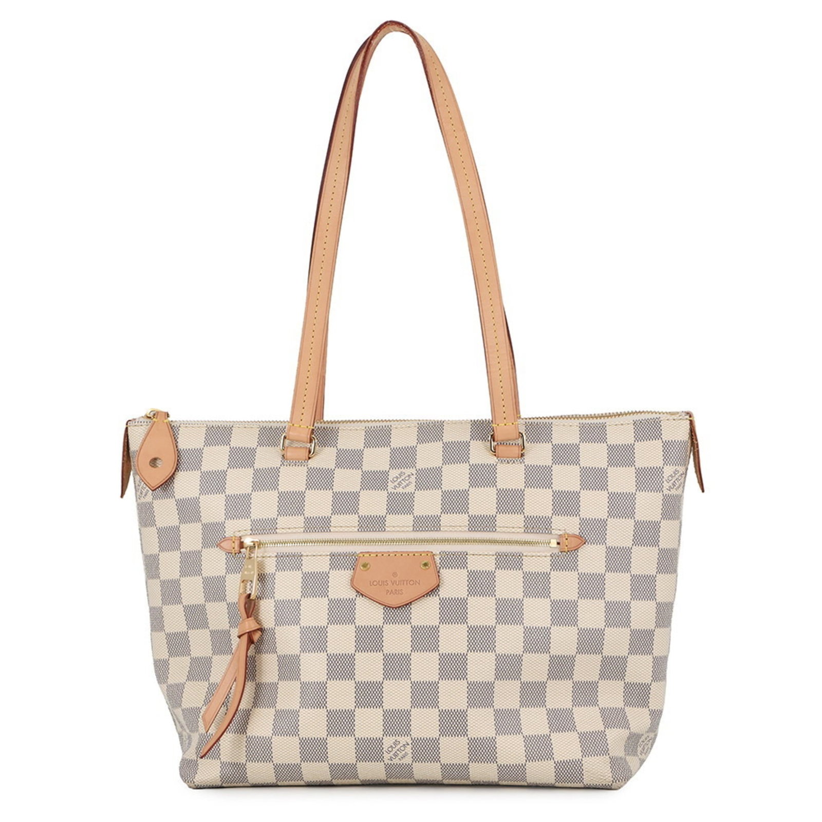 Louis Vuitton Damier Azur Shoulder Tote Bag: Louis Vuitton Damier Azur Shoulder Tote Bag Experience the timeless elegance of Louis Vuitton's iconic Damier Azur shoulder tote, boasting its signature pink and white damier pattern on high-quality l
