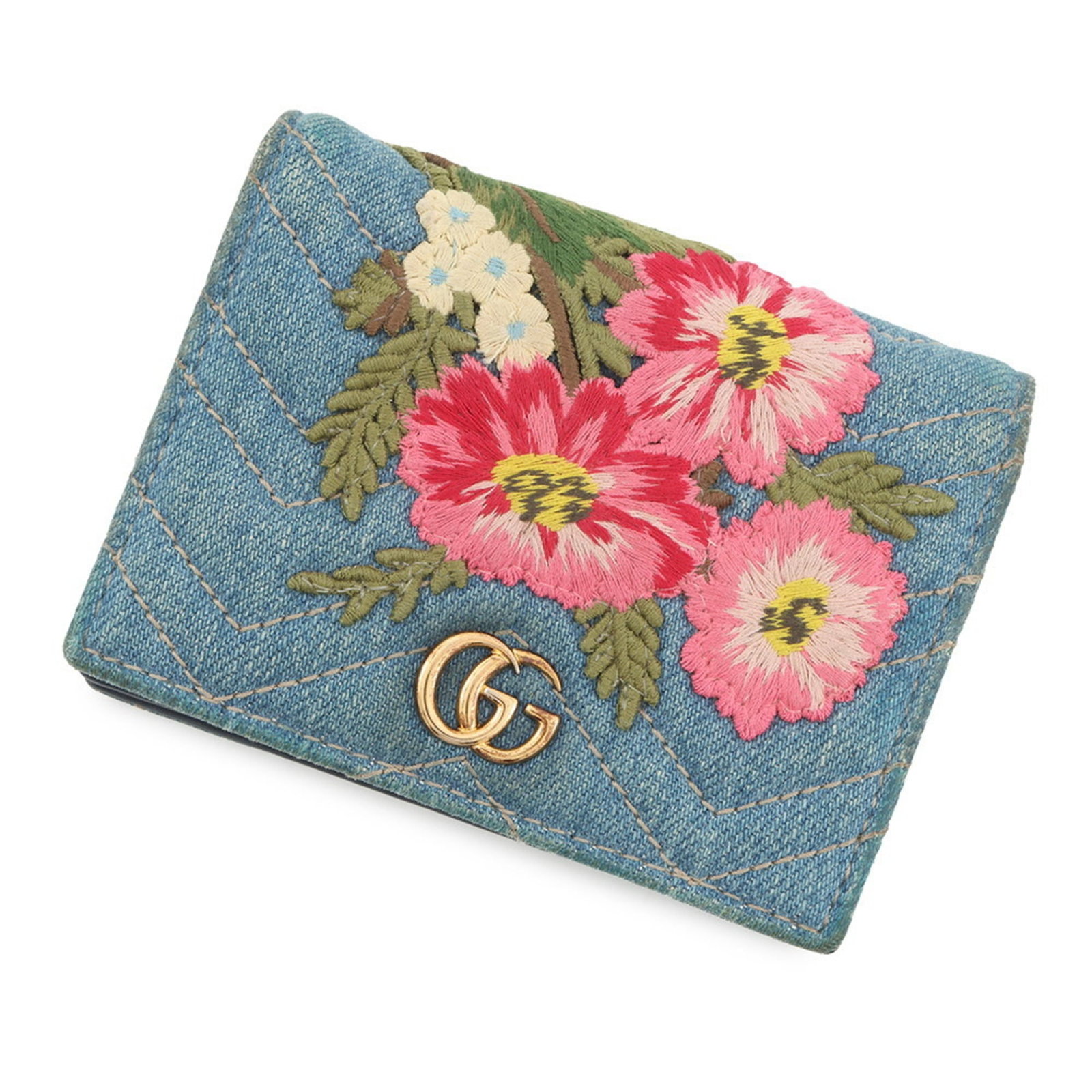 Gucci Bi-Fold Denim Leather Wallet: Gucci Bi-Fold Denim Leather Wallet A stylish and versatile Gucci bi-fold wallet, crafted from durable denim leather with a rich blue hue that adds a pop of color to any outfit. With its classic design
