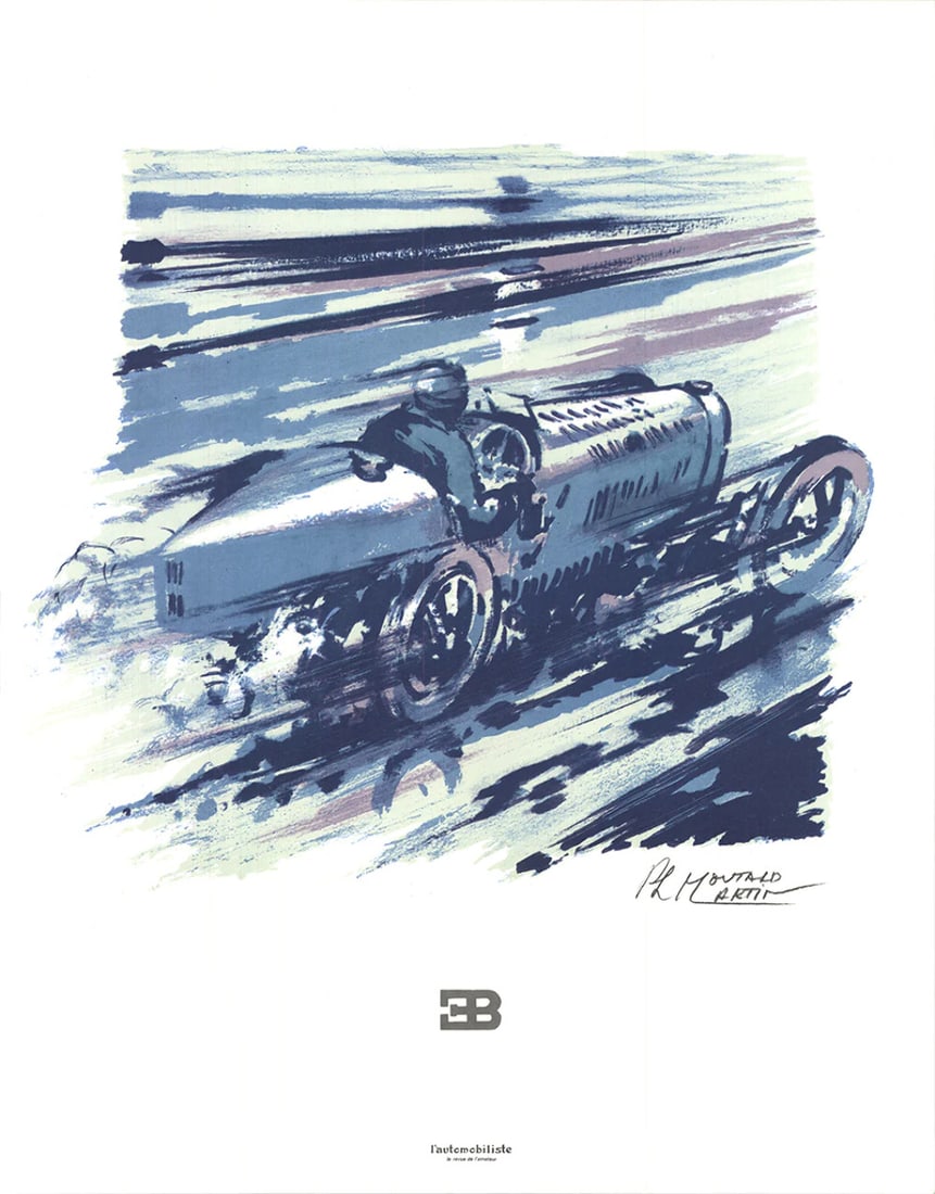 Contemporary PHILIPPE MOUTARD-MARTIN Bugatti 35 20.5" x 16.25" Offset Lithograph: Contemporary PHILIPPE MOUTARD-MARTIN Bugatti 35 20.5" x 16.25" Offset Lithograph A stunning contemporary offset lithograph by Philippe Moutard-Martin, "Bugatti 35" is a rare and unique piece that show