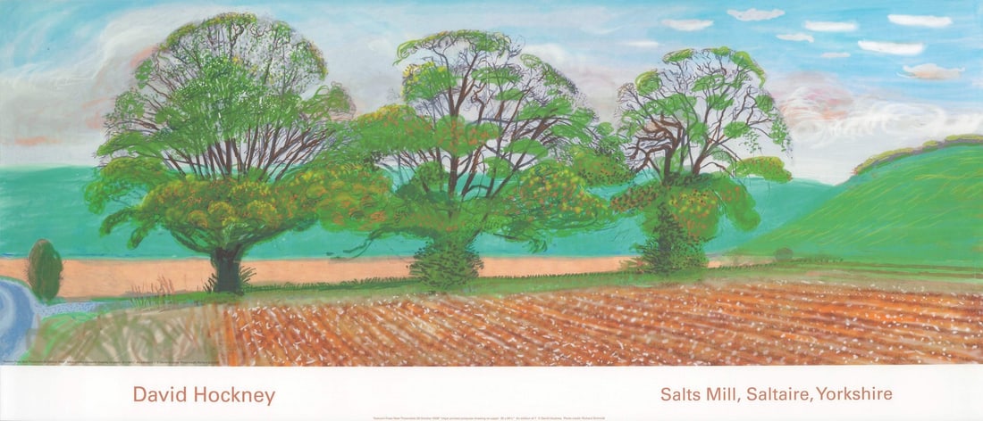 Pop DAVID HOCKNEY Autumn Trees Near Thixendale 17" x 40" Offset Lithograph 2008: Pop DAVID HOCKNEY Autumn Trees Near Thixendale 17" x 40" Offset Lithograph 2008 A stunning offset lithograph by renowned artist David Hockney, 'Autumn Trees Near Thixendale' (2008) showcases the artis