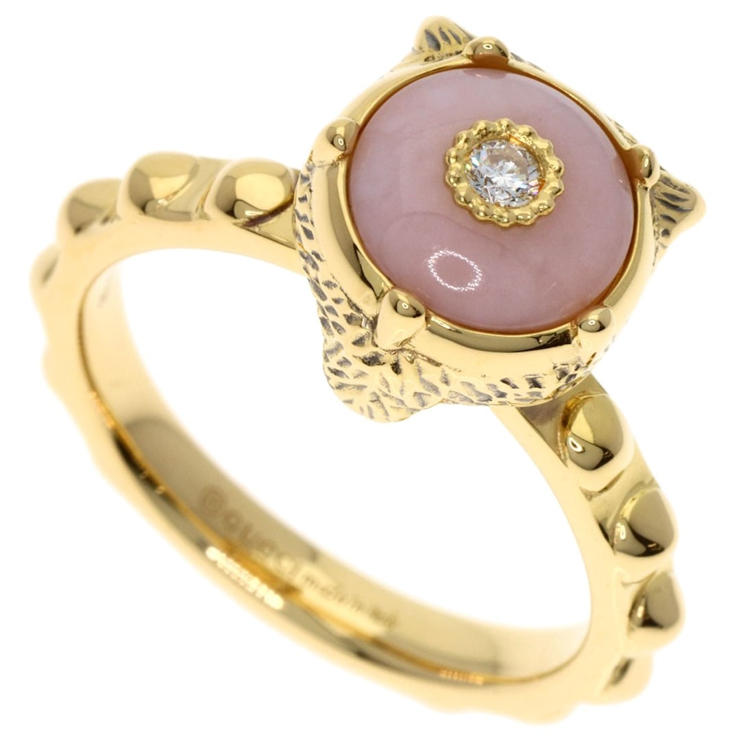 GUCCI Le Marche des Merveilles Cat Pink Opal Diamond #12 Ring K18: GUCCI Le Marche des Merveilles Cat Pink Opal Diamond #12 Ring K18 Experience the epitome of luxury with this stunning GUCCI Le Marche des Merveilles cat pink opal diamond ring, crafted from 18k K18 go