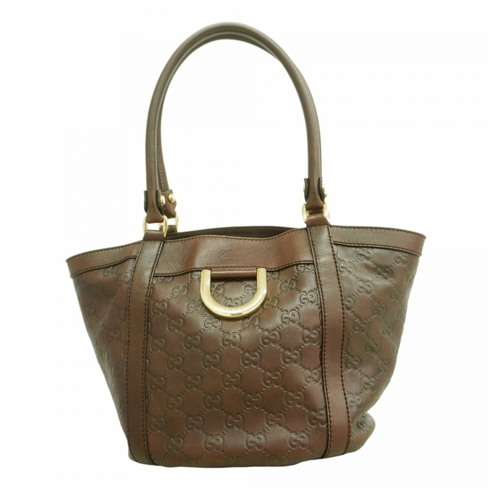 Gucci Leather Handbag: Gucci Leather Handbag A timeless Gucci leather handbag in rich brown, adorned with elegant champagne gold hardware, adds a touch of sophistication to any outfit. With its classic design and premium ma