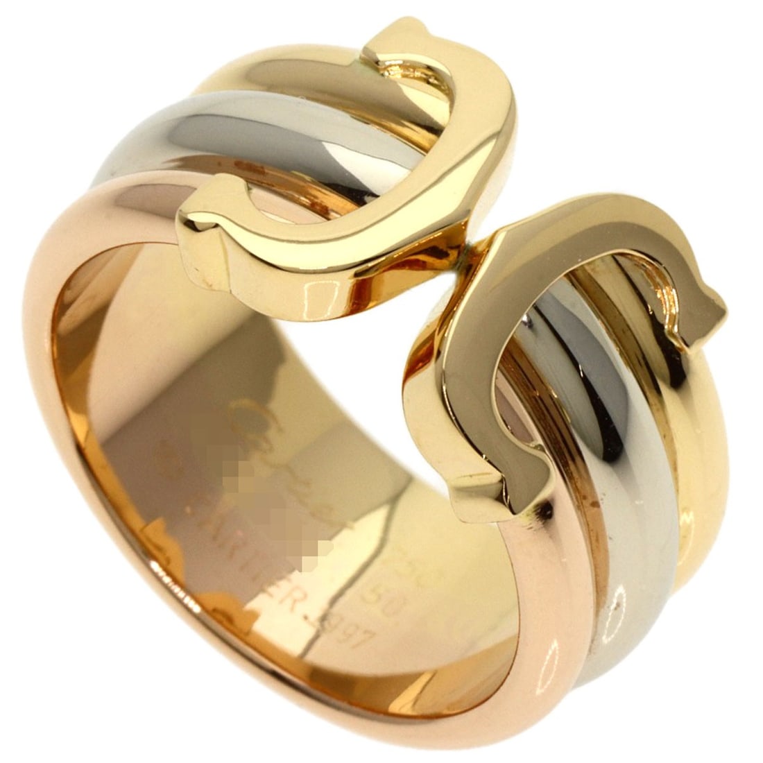 CARTIER 2C Ring LM #50 K18 Yellow Gold White: CARTIER 2C Ring LM #50 K18 Yellow Gold White A stunning piece of French luxury, this Cartier 2C ring boasts sleek lines and timeless elegance in its K18 yellow gold finish. With no stone to distract f