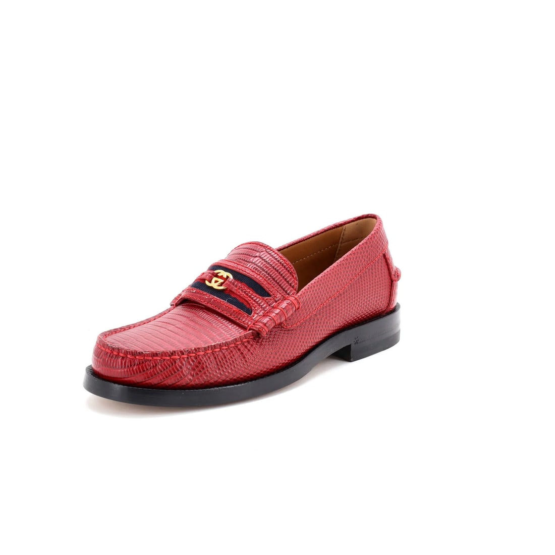 Gucci Lovelight Lizard Loafers for Women: Gucci Lovelight Lizard Loafers for Women Elevate your shoe game with the iconic Gucci Lovelight Lizard Loafers, boasting sleek red leather upper and gold hardware details that add a touch of luxury to