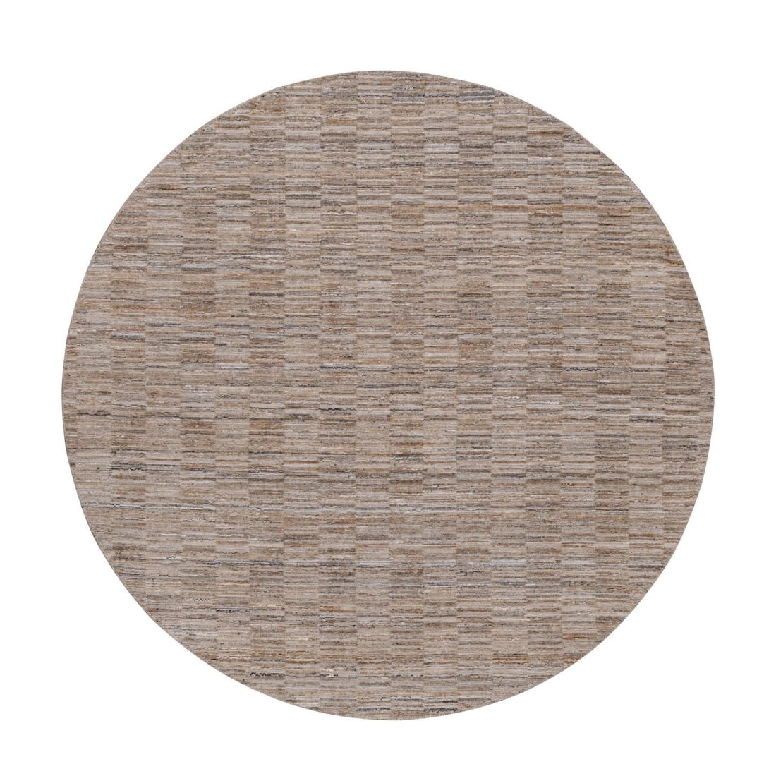 Rug 8'x8' Camel Brown Hand Loomed Modern Grid Pattern Pure Wool Round: Rug 8'x8' Camel Brown Hand Loomed Modern Grid Pattern Pure Wool Round Experience the warmth and sophistication of handloomed wool, expertly crafted in India to create a stunning 8'x8' modern grid patt
