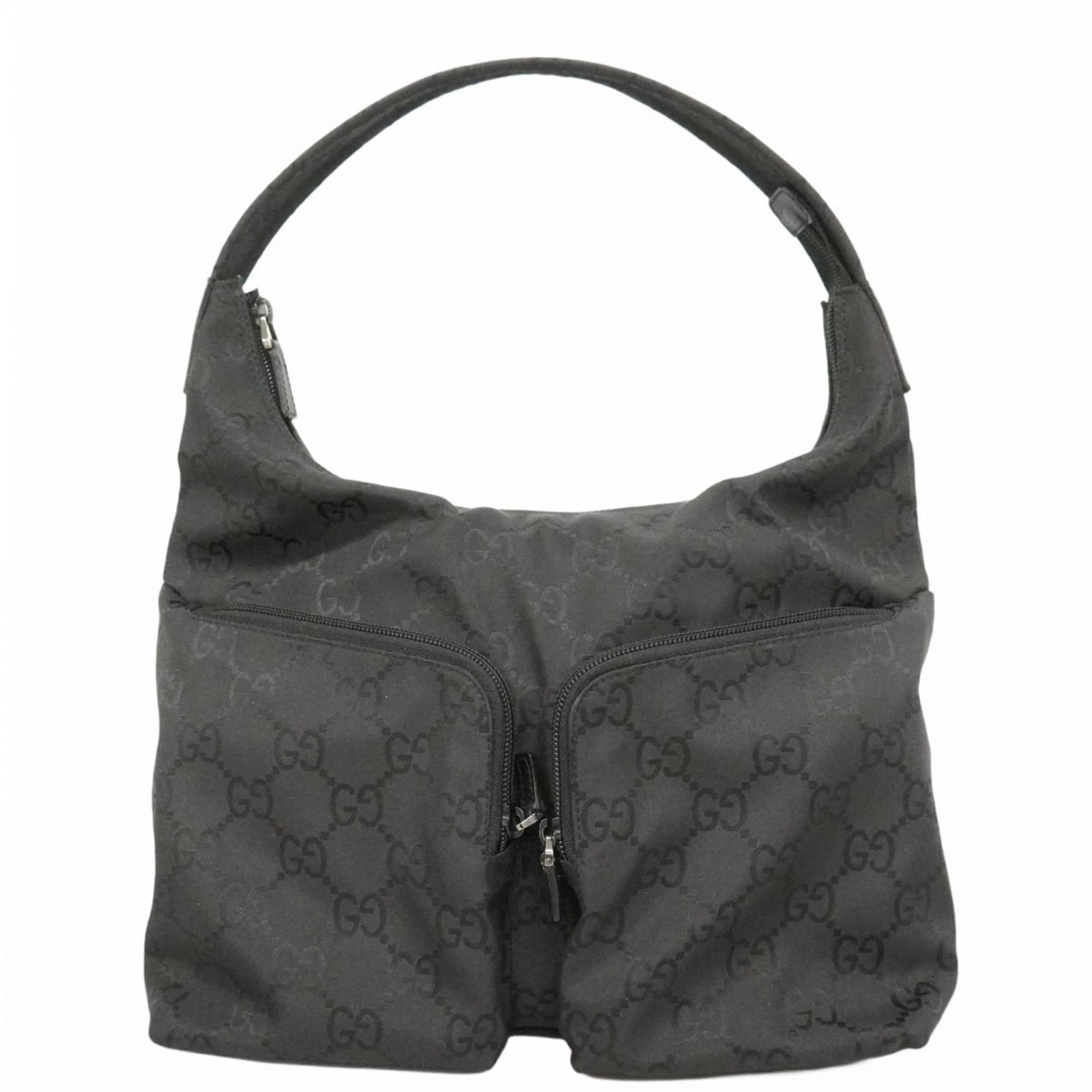 Gucci Nylon Shoulder Bag: Gucci Nylon Shoulder Bag A sleek and modern Gucci Nylon Shoulder Bag, perfect for adding an edgy touch to your everyday style. With its durable nylon material, silver hardware accents, and timeless