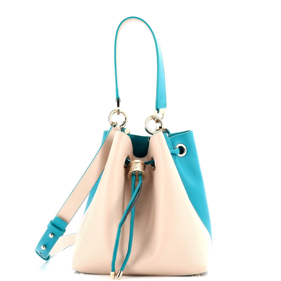 Leather Bvlgari B.Zero1 Bucket Bag: Leather Bvlgari B.Zero1 Bucket Bag A stunning Bvlgari B.Zero1 Bucket Bag in rich blue leather, boasting the iconic brand's signature style with clean lines and sleek design. With its spacious interior