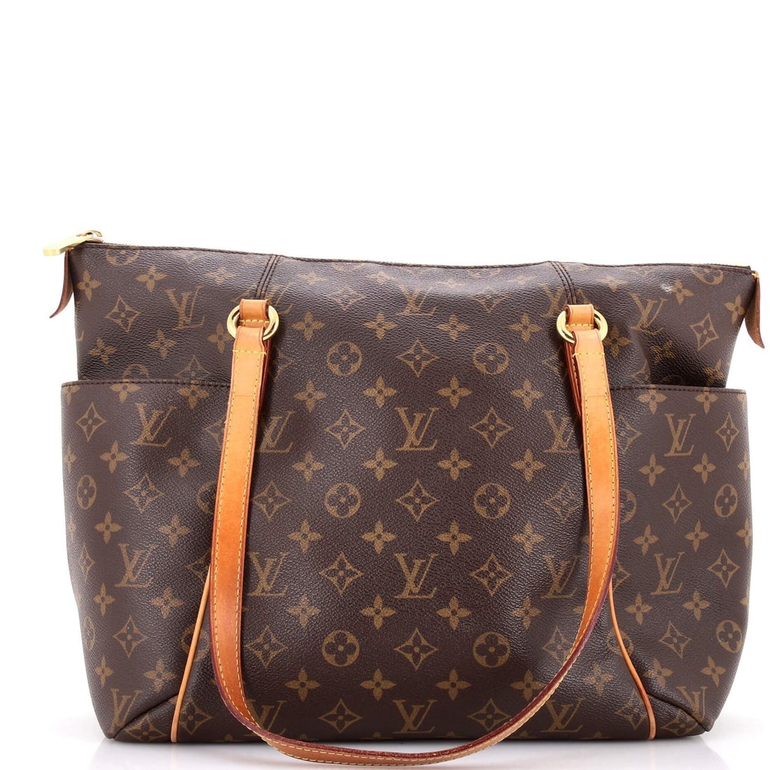 GM Louis Vuitton Totally Handbag Monogram Canvas: GM Louis Vuitton Totally Handbag Monogram Canvas A pre-owned Louis Vuitton Totally Handbag Monogram Canvas in rich brown leather, boasting the iconic monogram pattern and gold hardware, is up for grab