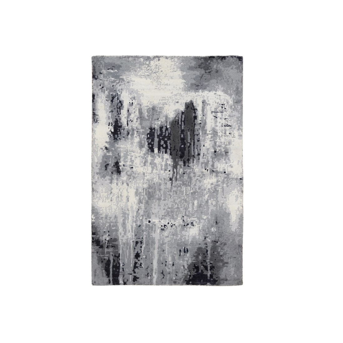 Rug 3'1"x5' Ivory Abstract Design Wool and Silk Hand Knotted Oriental: Rug 3'1"x5' Ivory Abstract Design Wool and Silk Hand Knotted Oriental Experience the timeless beauty of Indian craftsmanship with this stunning hand-knotted rug, featuring an intricate ivory abstract