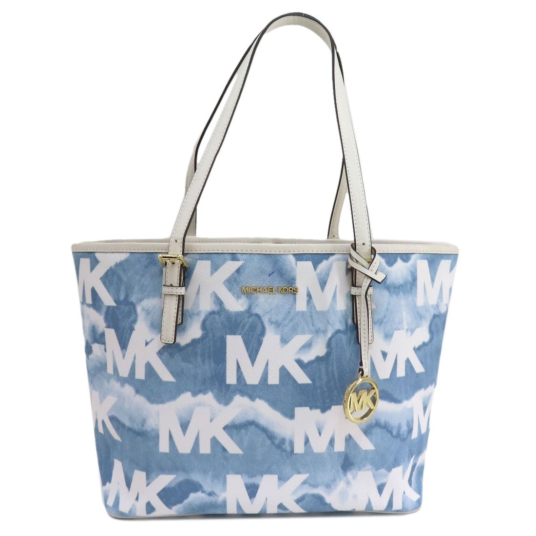 Michael Kors Watercolor Pattern PVC Tote Bag: Michael Kors Watercolor Pattern PVC Tote Bag Add a touch of effortless chic to your daily routine with this stunning Michael Kors Watercolor Pattern PVC Tote Bag. The vibrant blue and white hues evoke