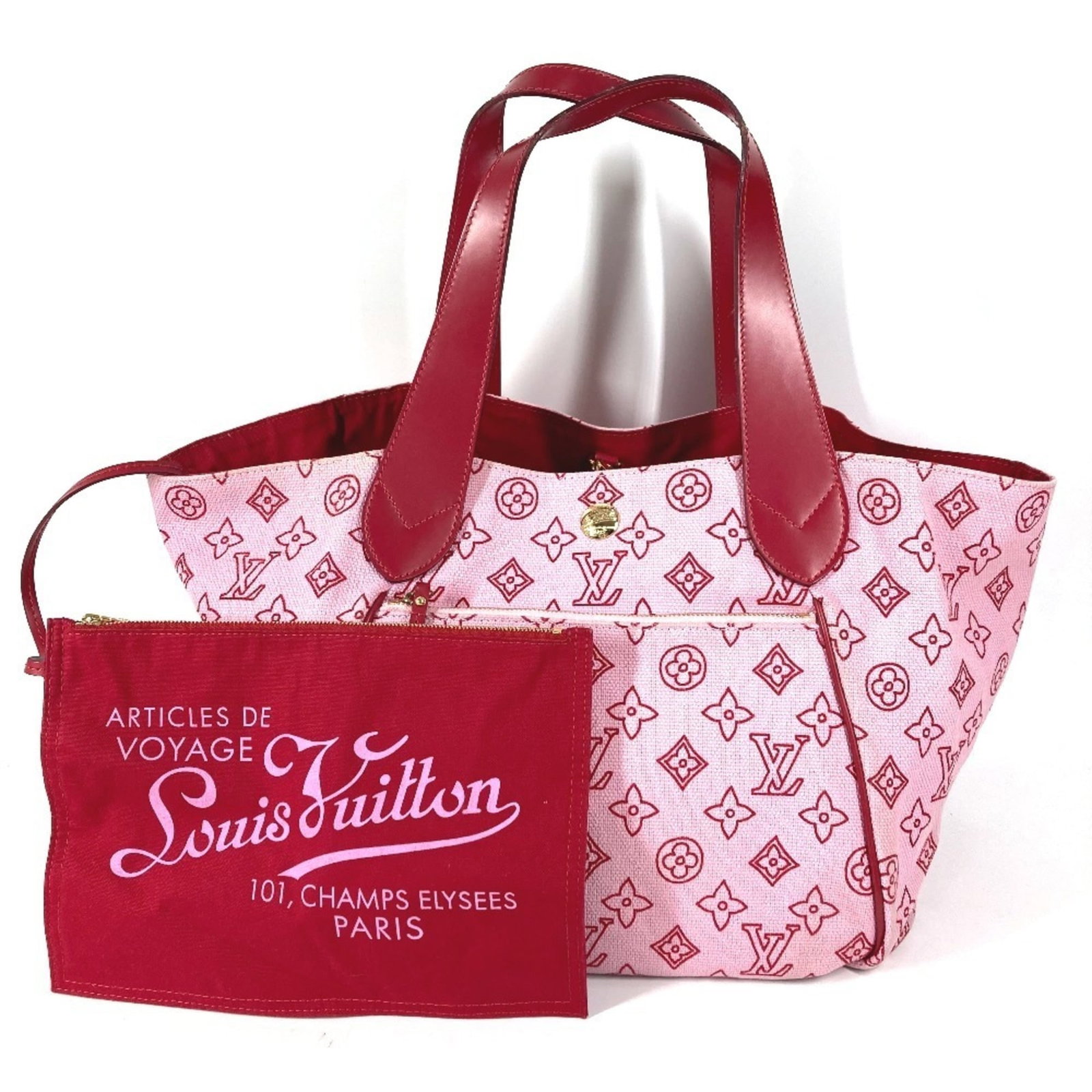 Canvas - Louis Vuitton Handbag - Pouch - Shoulder Bag - Tote Bag Leather: Canvas - Louis Vuitton Handbag - Pouch - Shoulder Bag - Tote Bag Leather A stunning Louis Vuitton canvas handbag, perfect for adding a touch of luxury to your daily routine. With its iconic pink color