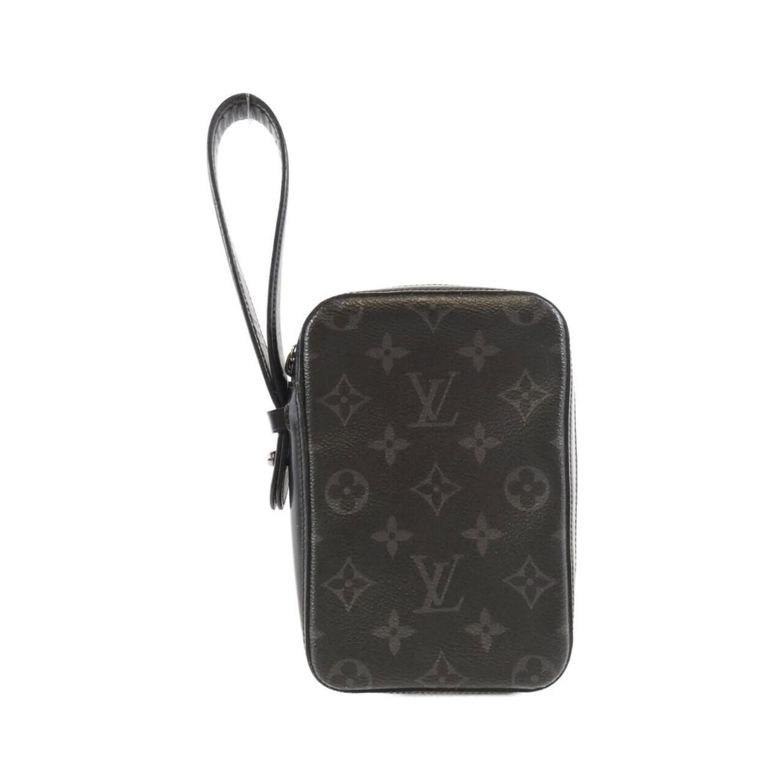 Louis Vuitton Coated Canvas Handbag: Louis Vuitton Coated Canvas Handbag A sleek and sophisticated black Louis Vuitton handbag, crafted from durable coated canvas, boasts elegant silver hardware for a touch of luxury. With its classic de
