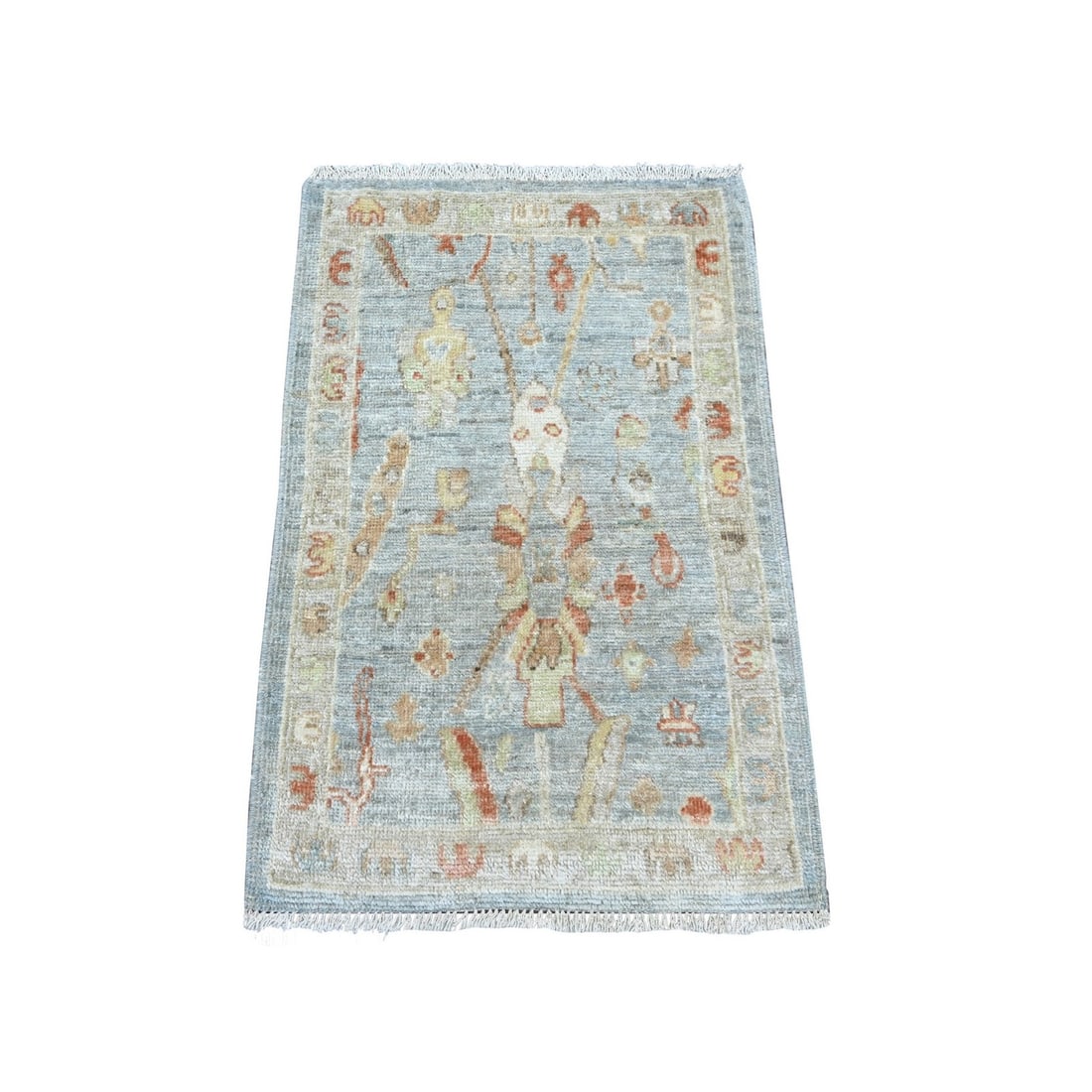Rug 2'x3'1" Blue Afghan Angora Oushak Leaf Design Wool Hand Knotted Mat: Rug 2'x3'1" Blue Afghan Angora Oushak Leaf Design Wool Hand Knotted Mat Experience the rich beauty of Afghan craftsmanship with this stunning 2'x3'1" Blue Afghan Angora Oushak Leaf Design Wool Hand Kn