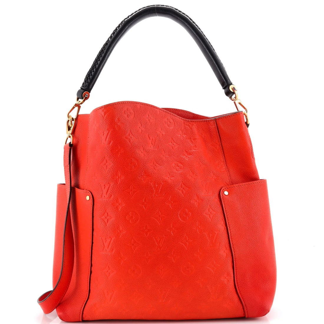 Leather Louis Vuitton Bagatelle Hobo Monogram Empreinte: Leather Louis Vuitton Bagatelle Hobo Monogram Empreinte A vibrant orange Louis Vuitton Bagatelle Hobo Monogram Empreinte bag is up for grabs, boasting the iconic brand's signature style and luxurious