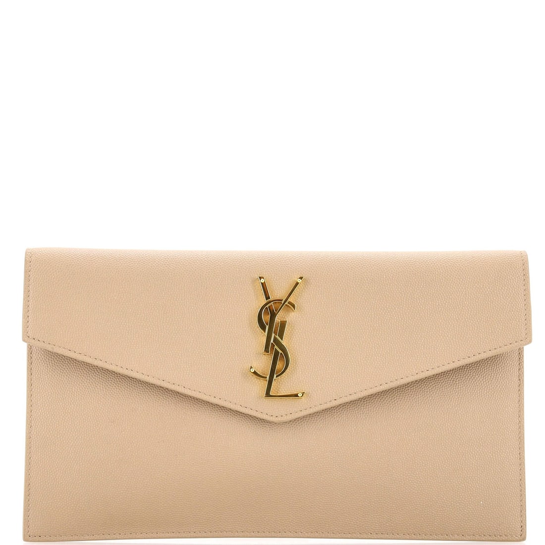Saint Laurent Uptown Leather Pouch: Saint Laurent Uptown Leather Pouch A timeless Saint Laurent Uptown Leather Pouch, this neutral-colored clutch is perfect for adding a touch of sophistication to any evening outfit. With its sleek