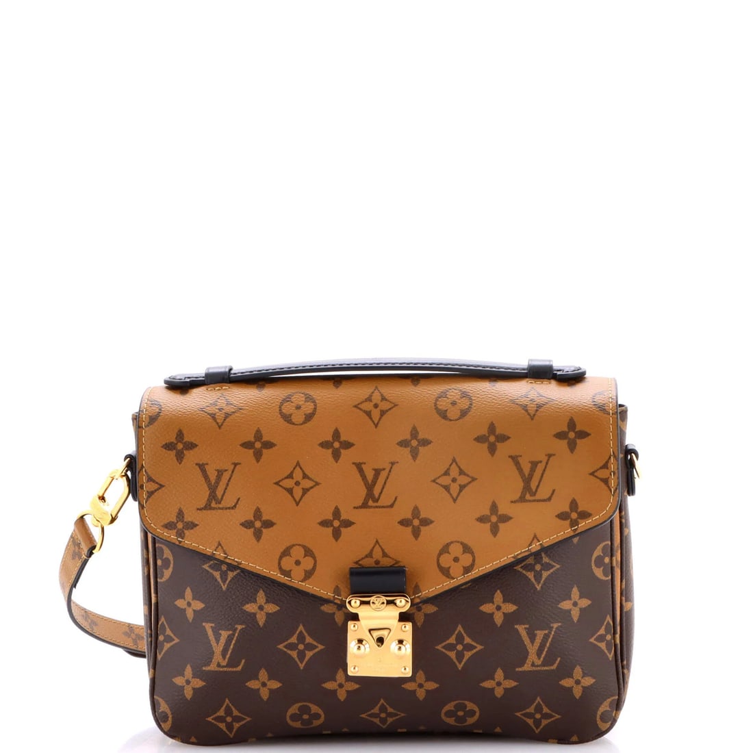 Louis Vuitton Pochette Metis in Reverse Monogram Canvas: Louis Vuitton Pochette Metis in Reverse Monogram Canvas The Louis Vuitton Pochette Metis in Reverse Monogram Canvas is a timeless, cross-body bag that exudes classic luxury. With its signature brown