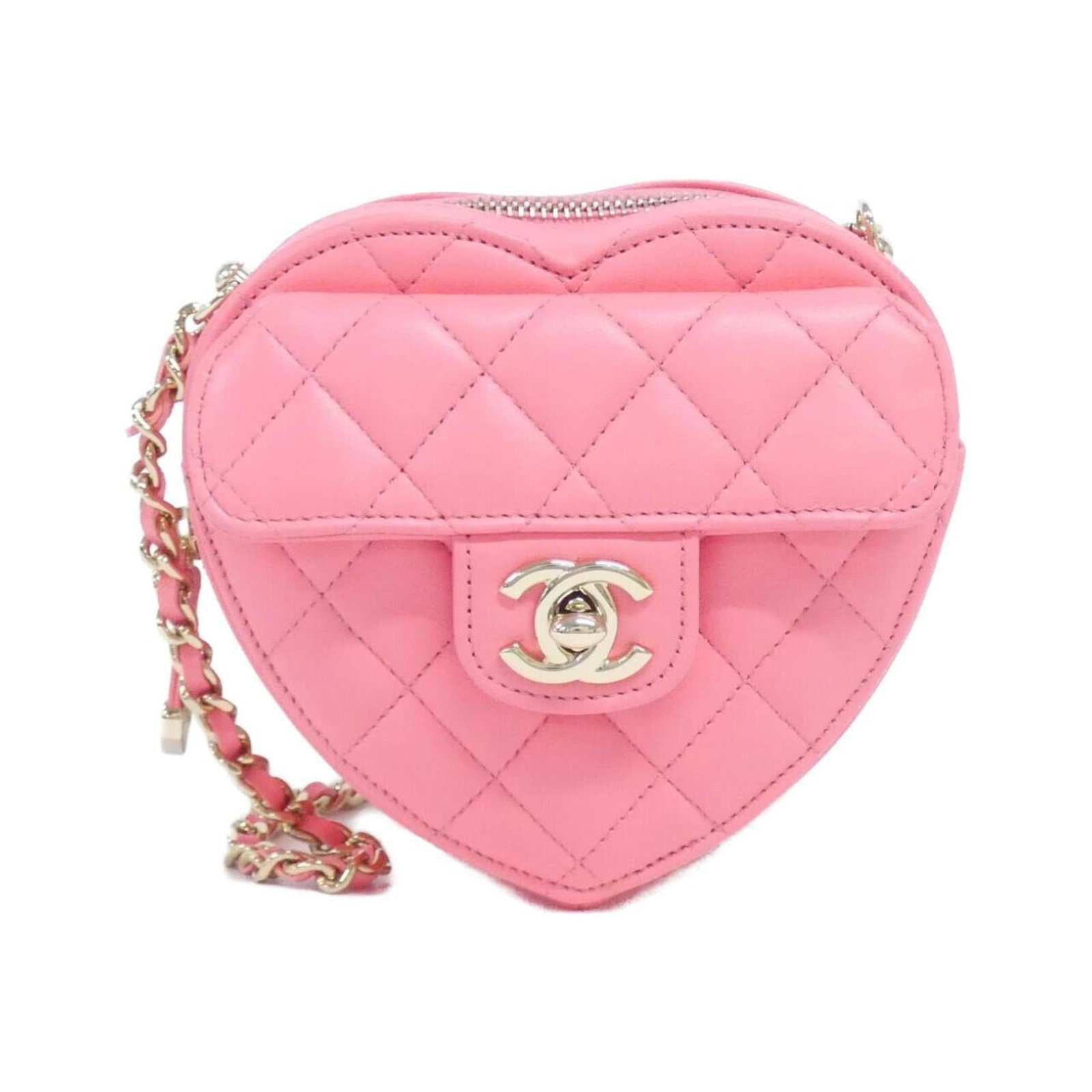 Chanel Leather Shoulder Bag: Chanel Leather Shoulder Bag A stunning Chanel leather shoulder bag in a vibrant pink hue, adorned with elegant gold hardware. Made from high-quality calfskin, this timeless piece boasts a classic desi