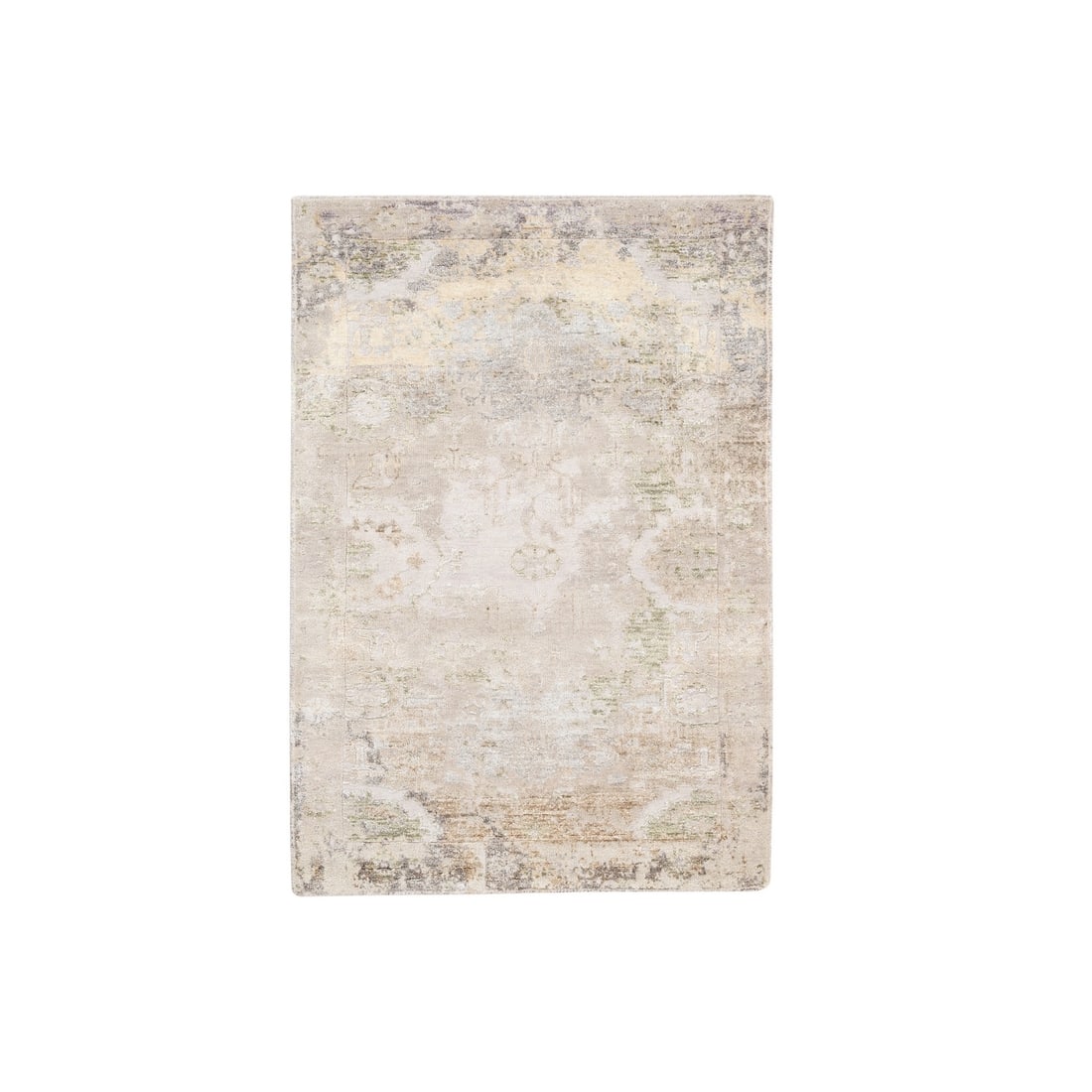 Rug 3'x5' Hand Knotted Beige Modern Wool And Silk Oriental: Rug 3'x5' Hand Knotted Beige Modern Wool And Silk Oriental Experience the warmth and elegance of this stunning 3'x5' hand-knotted rug, crafted from rich beige wool and silk in the traditional style of