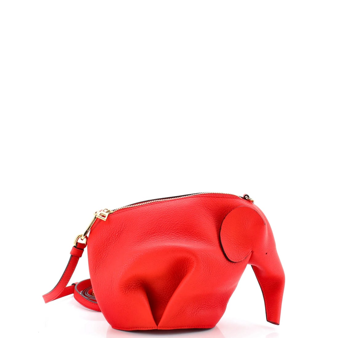 Loewe Mini Leather Crossbody Elephant Bag: Loewe Mini Leather Crossbody Elephant Bag Elevate your style with the iconic Loewe Mini Leather Crossbody Elephant Bag, boasting sleek red leather exterior and gold hardware details. This compact, 5"