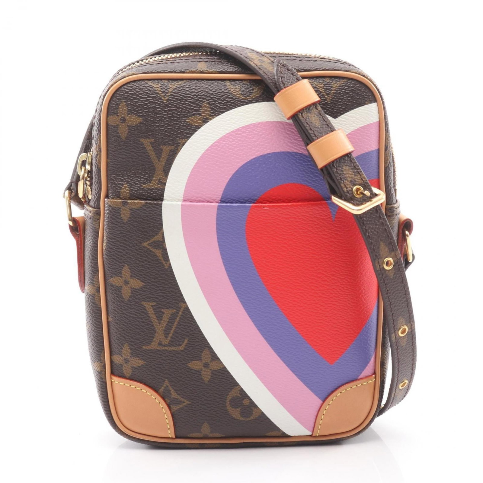 Louis Vuitton Coated Canvas Shoulder Bag in Leather: Louis Vuitton Coated Canvas Shoulder Bag in Leather A timeless piece from the iconic Louis Vuitton brand, this coated canvas shoulder bag boasts a rich brown leather exterior adorned with signature mo