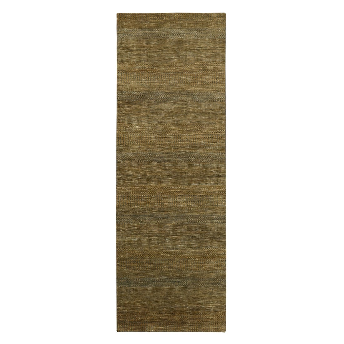 Rug 2'8"x8' Brown Modern Grass Design Hand Knotted Wool and Silk Runner: Rug 2'8"x8' Brown Modern Grass Design Hand Knotted Wool and Silk Runner Experience the rich texture and warmth of India's traditional craftsmanship with this stunning brown modern grass design hand kn