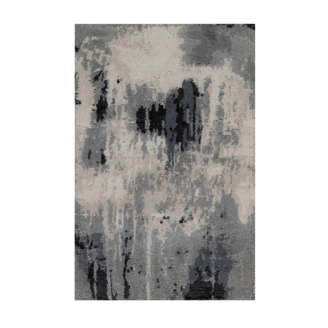 Rug 2'x3' Black-Ivory Abstract Design Wool and Silk Hand Knotted Mat Small: Rug 2'x3' Black-Ivory Abstract Design Wool and Silk Hand Knotted Mat Small Experience the timeless elegance of India's rich cultural heritage with this stunning 2'x3' hand-knotted wool and silk abstra