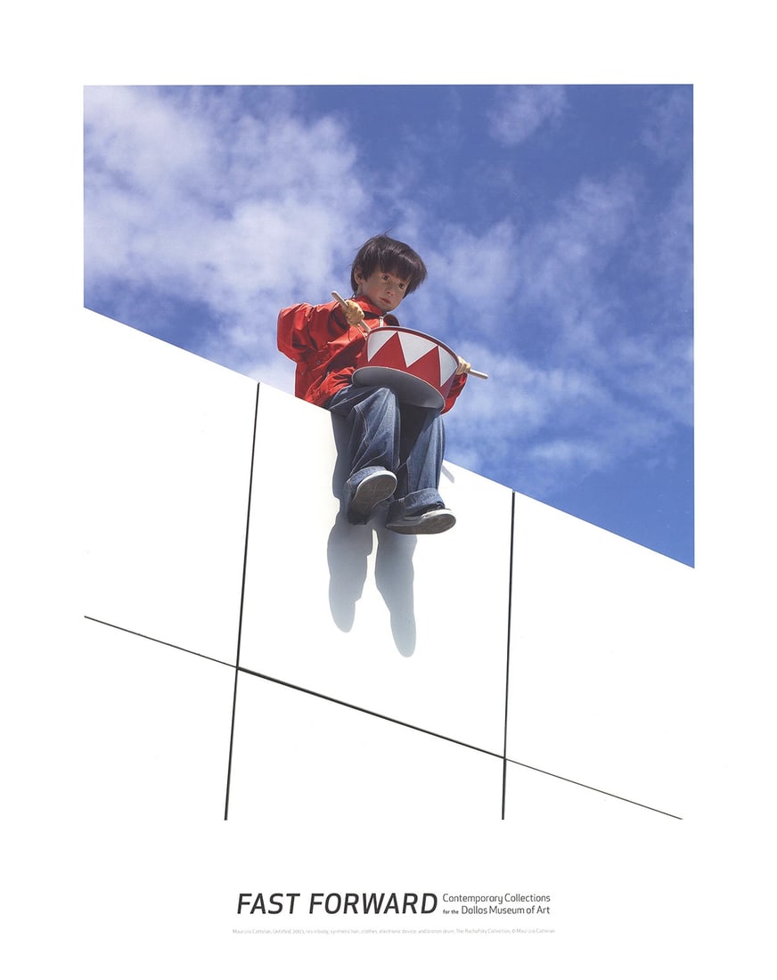 Blue MAURIZIO CATTELAN Untitled (2003) 20" x 16" Poster Contemporary: Blue MAURIZIO CATTELAN Untitled (2003) 20" x 16" Poster Contemporary A rare opportunity to own a piece of contemporary art, Maurizio Cattelan's "Untitled (2003)" is a striking offset lithograph poster