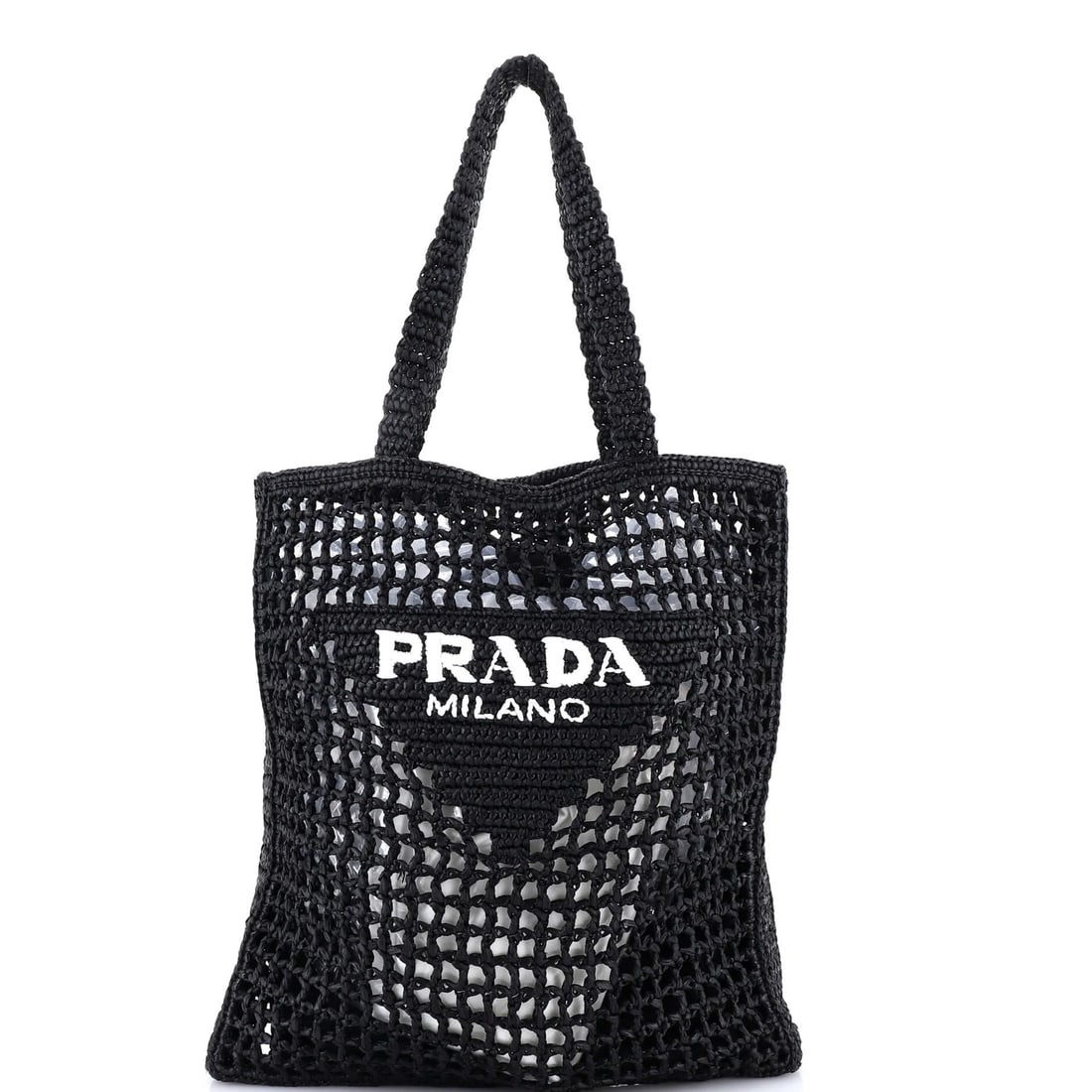 Prada Triangle Logo Raffia Open Tote: Prada Triangle Logo Raffia Open Tote The Prada Triangle Logo Raffia Open Tote is a stylish and timeless piece, boasting a classic design with a modern twist. Crafted from high-quality raffia materials