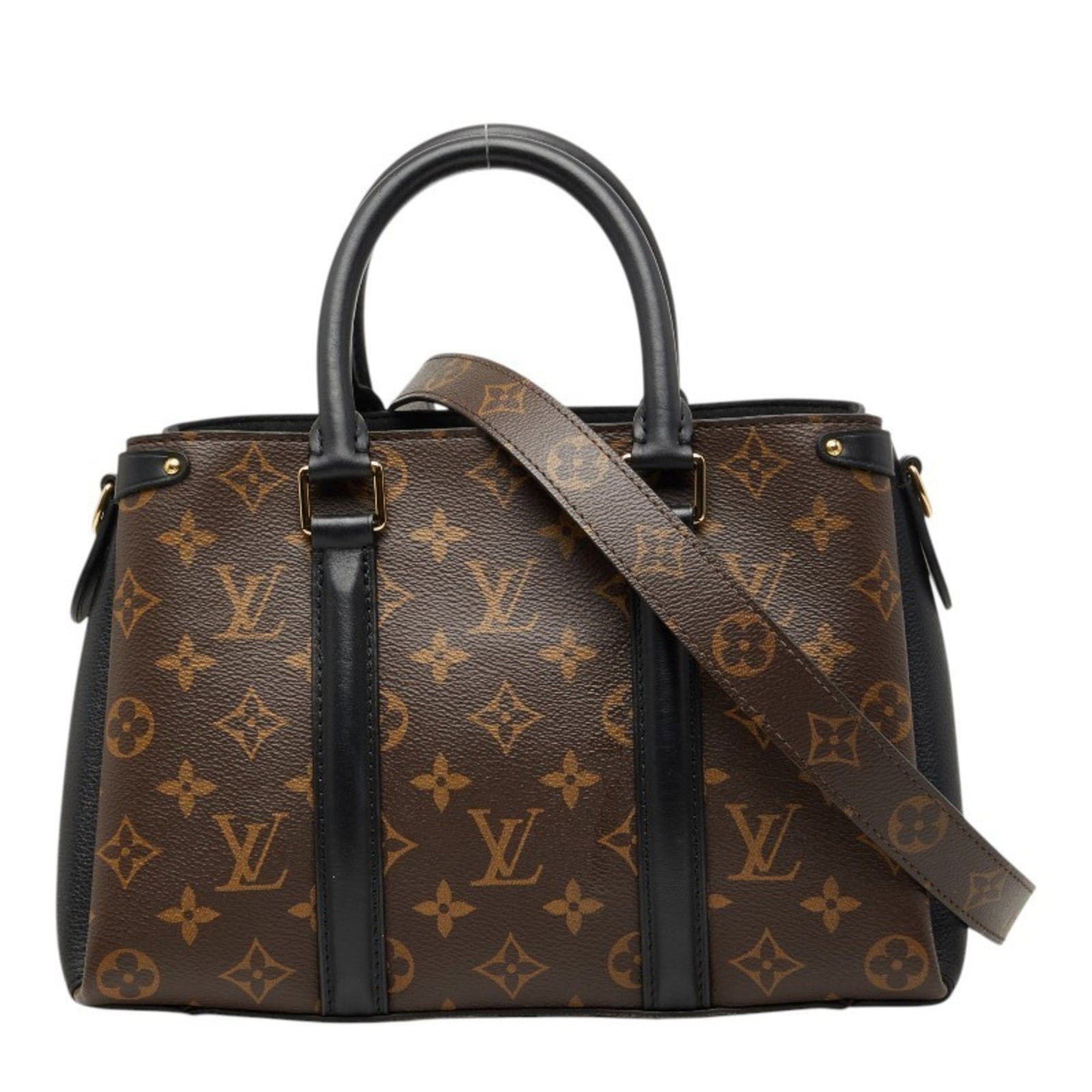 Louis Vuitton PVC Leather Shoulder Bag: Louis Vuitton PVC Leather Shoulder Bag A sleek and sophisticated Louis Vuitton shoulder bag, crafted from high-quality PVC leather in rich black and brown hues. With its classic design and timeless st
