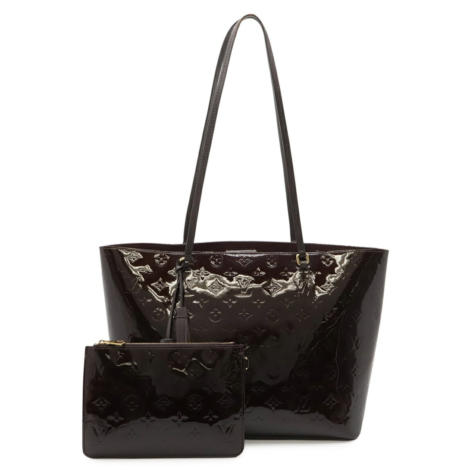 Louis Vuitton Monogram Vernis Pouch, Shoulder & Tote Bag: Louis Vuitton Monogram Vernis Pouch, Shoulder & Tote Bag Own the iconic style of Louis Vuitton with this exquisite Monogram Vernis Pouch, Shoulder Bag, and Tote Bag set. The Amarante color adds a touc