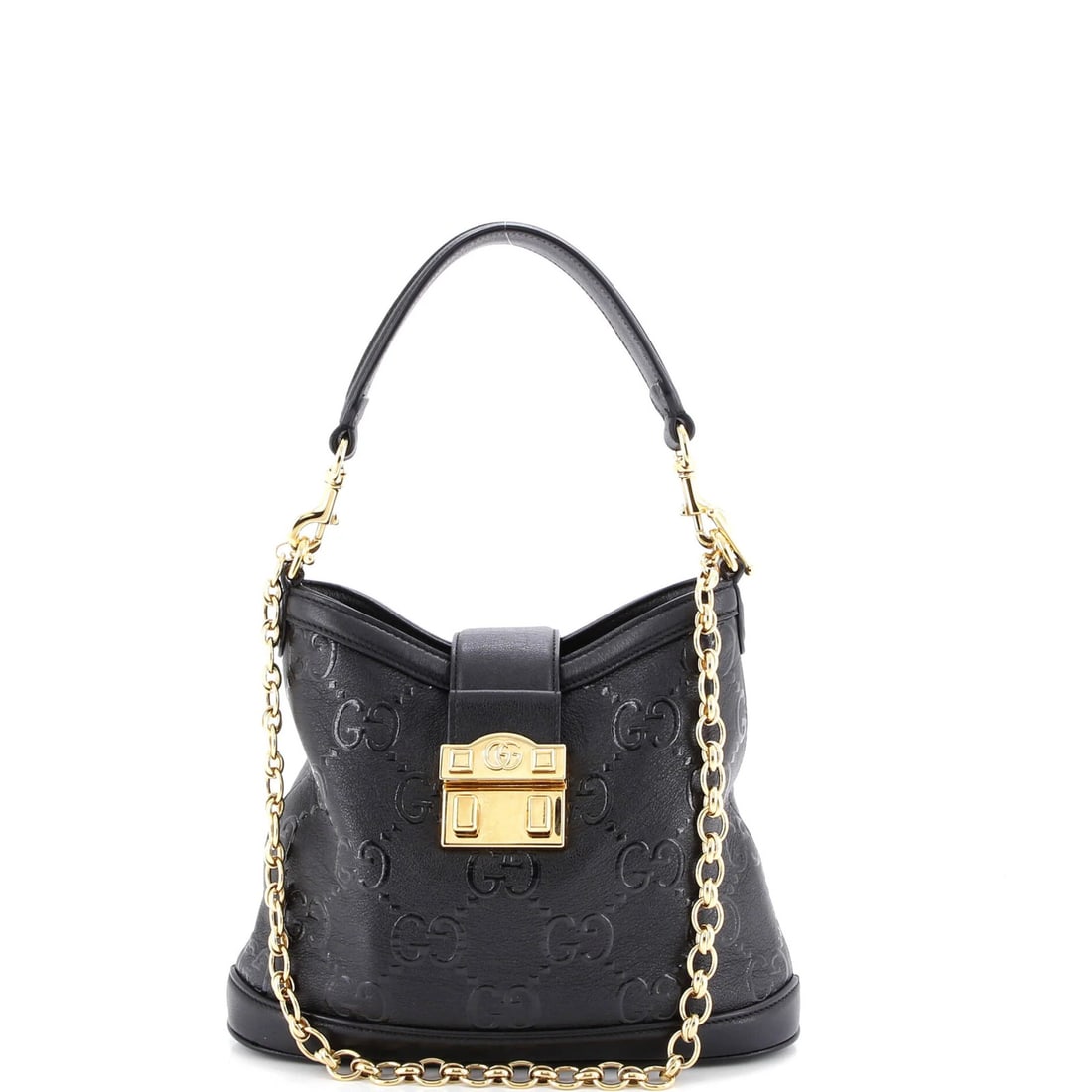 Small Gucci Wonka Convertible Top Handle Bucket Bag Debossed GG Leather: Small Gucci Wonka Convertible Top Handle Bucket Bag Debossed GG Leather Elevate your style with the iconic Gucci Wonka Convertible Top Handle Bucket Bag, boasting sleek debossed GG leather and a chic