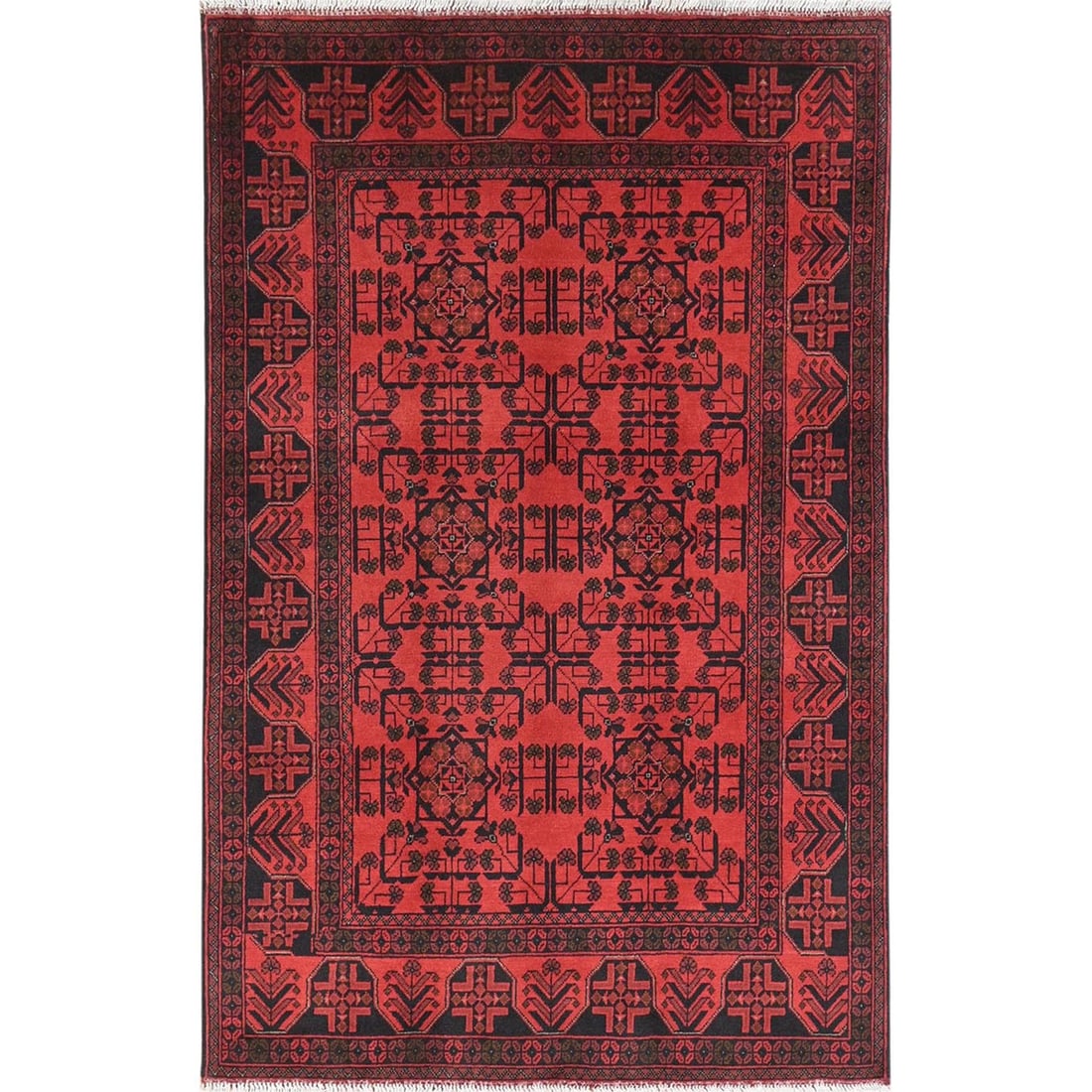 Rug 4'2"x6'5" Red Afghan Andkhoy Wool Hand Knotted Oriental: Rug 4'2"x6'5" Red Afghan Andkhoy Wool Hand Knotted Oriental Experience the rich beauty of traditional Afghan craftsmanship with this stunning 4'2"x6'5" Red Andkhoy Wool Hand Knotted Oriental rug, expe