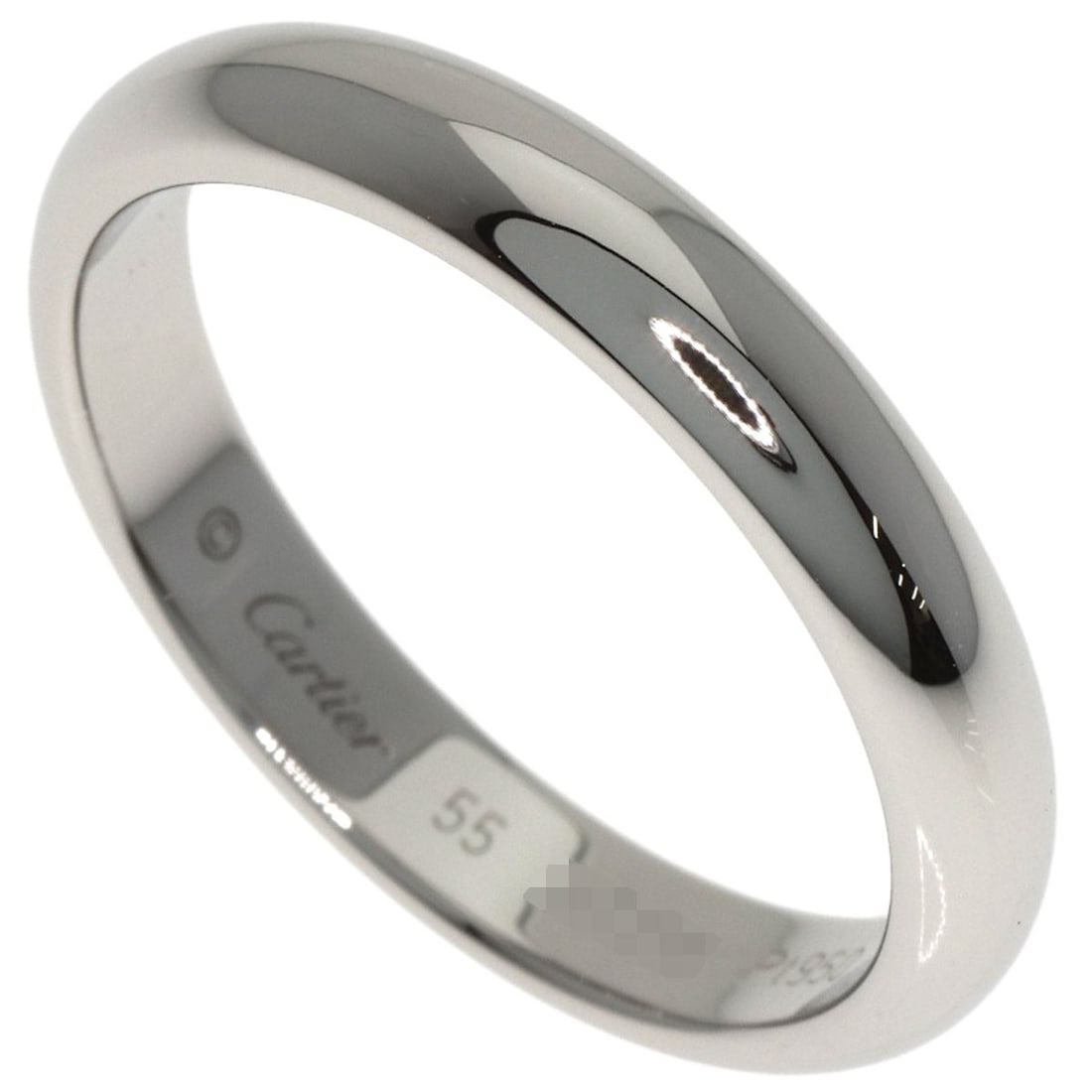CARTIER Platinum Wedding Ring #55: CARTIER Platinum Wedding Ring #55 A stunning platinum wedding ring from the iconic French luxury brand CARTIER, this #55 model boasts sleek lines and a sophisticated silver-toned finish that exudes