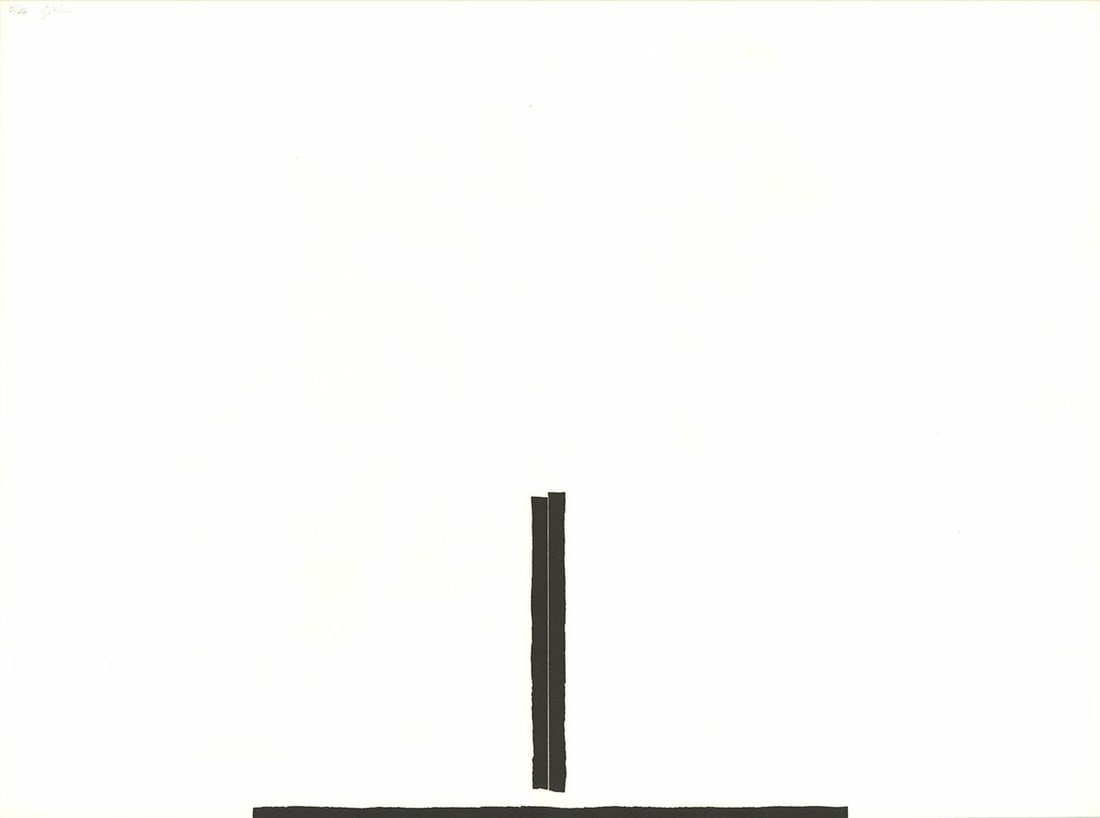 Blac IGOR GITLIN Arranged Lines SIGNED 20.5" x 27.5" Mixed Media 1986 Minimalism: Blac IGOR GITLIN Arranged Lines SIGNED 20.5" x 27.5" Mixed Media 1986 Minimalism Experience the abstract beauty of Igor Gitlin's "Arranged Lines", a striking mixed media piece from 1986. Measuring 20.