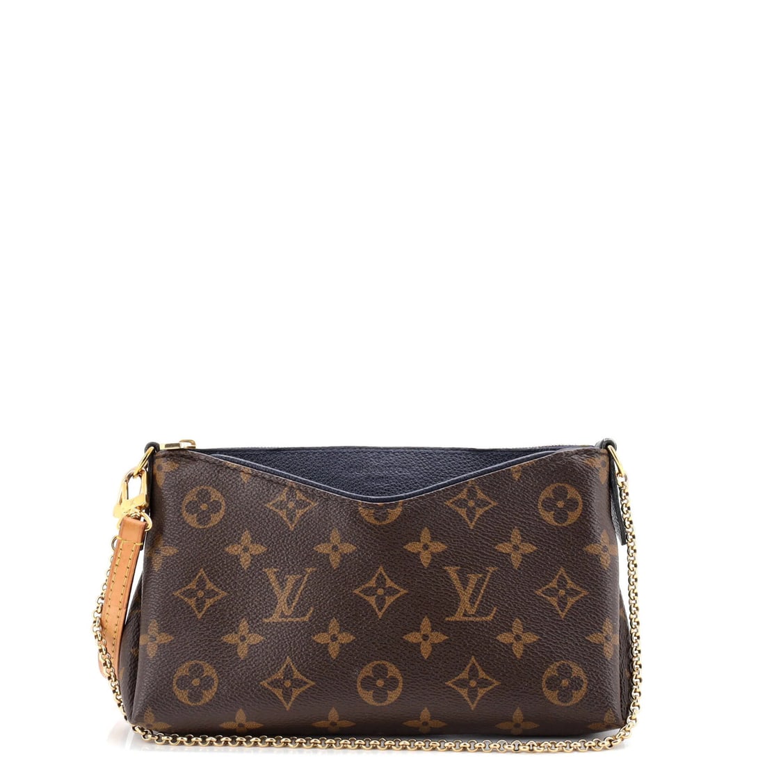 Louis Vuitton Pallas Clutch in Monogram Canvas and Leather: Louis Vuitton Pallas Clutch in Monogram Canvas and Leather A timeless and elegant accessory, the Louis Vuitton Pallas Clutch in Monogram Canvas and Leather is a true classic. Its iconic brown monogram
