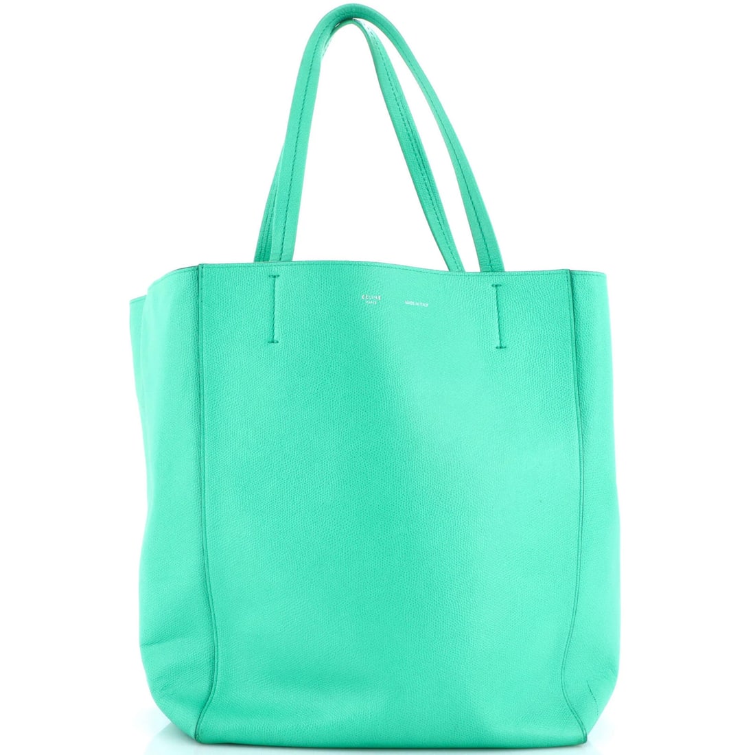 Celine Phantom Cabas Tote in Large Leather: Celine Phantom Cabas Tote in Large Leather The Celine Phantom Cabas Tote in large leather is a stylish and spacious accessory that exudes luxury. With its rich green exterior, silver hardware, and sup