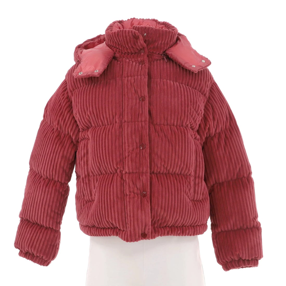 Moncler Women's Daos Hooded Puffer Jacket in Quilted Corduroy: Moncler Women's Daos Hooded Puffer Jacket in Quilted Corduroy Elevate your winter wardrobe with the Moncler Women's Daos Hooded Puffer Jacket, boasting a vibrant pink quilted corduroy exterior and lux