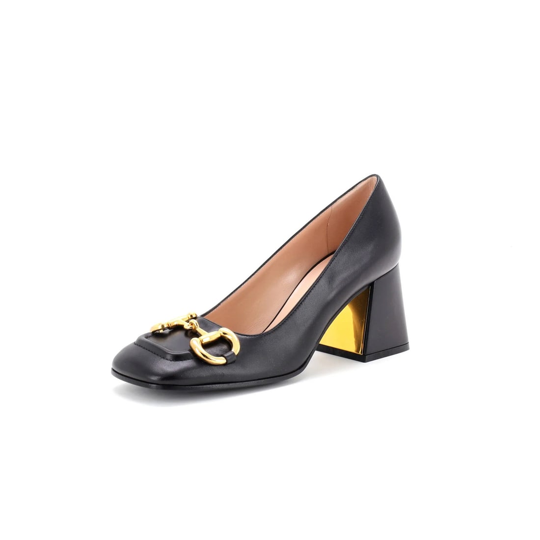 Gucci Women's Horsebit Mid Heel Leather Pumps: Gucci Women's Horsebit Mid Heel Leather Pumps Elevate your shoe game with these stunning Gucci Women's Horsebit Mid Heel Leather Pumps, boasting sleek black leather exteriors and gold hardware details