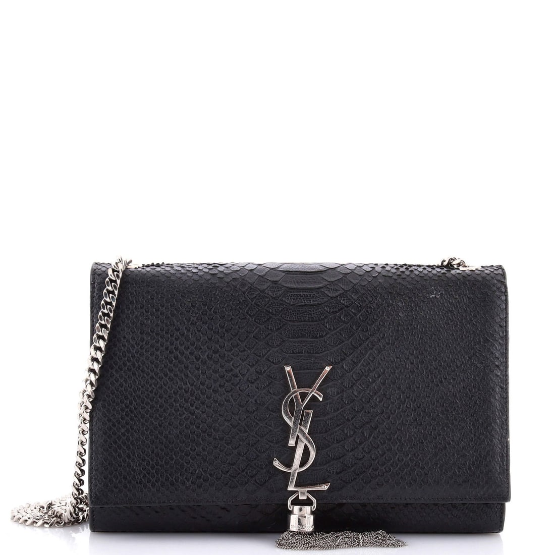 Saint Laurent Classic Monogram Tassel Crossbody Bag in Python Embossed Leather: Saint Laurent Classic Monogram Tassel Crossbody Bag in Python Embossed Leather Experience the timeless elegance of Saint Laurent's Classic Monogram Tassel Crossbody Bag, crafted from luxurious python