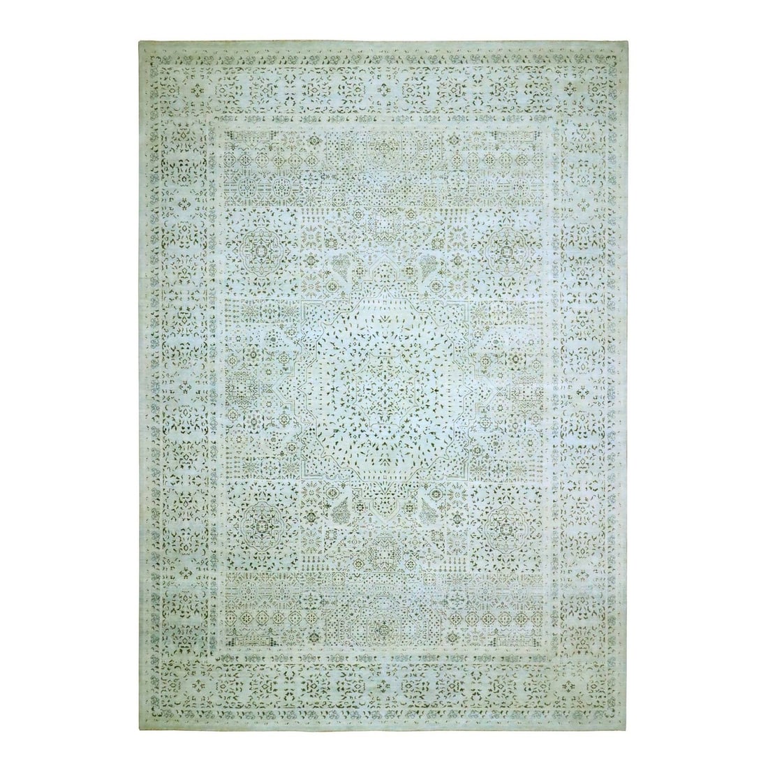 Rug 10'x14'2" Stone Gray Pre Historic Mamluk Design Hand Knotted Wool: Rug 10'x14'2" Stone Gray Pre Historic Mamluk Design Hand Knotted Wool Experience the rich heritage of India with this stunning 10'x14' stone gray prehistoric Mamluk design hand knotted wool rug, boast