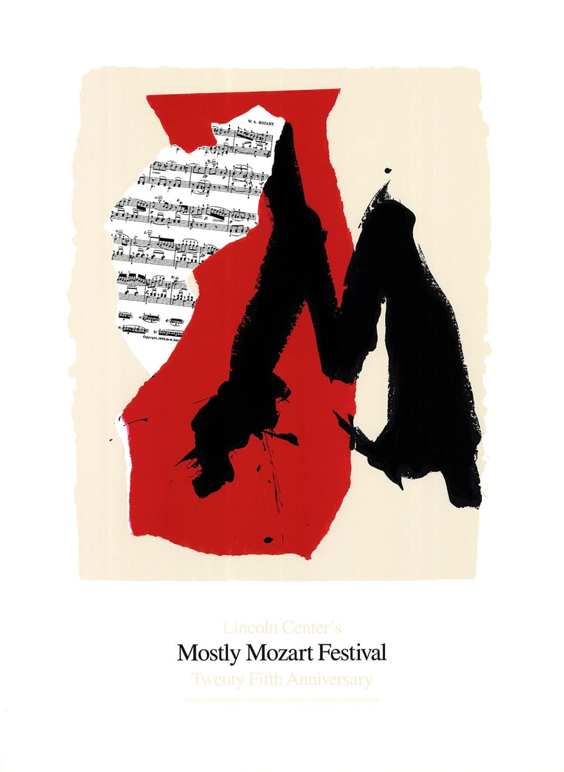Expressioni ROBERT MOTHERWELL Mostly Mozart Festival 40.25" x 29" Serigraph 1991: Expressioni ROBERT MOTHERWELL Mostly Mozart Festival 40.25" x 29" Serigraph 1991 Experience the vibrant energy of Robert Motherwell's abstract style in this striking 1991 serigraph, "Mostly Mozart Fes