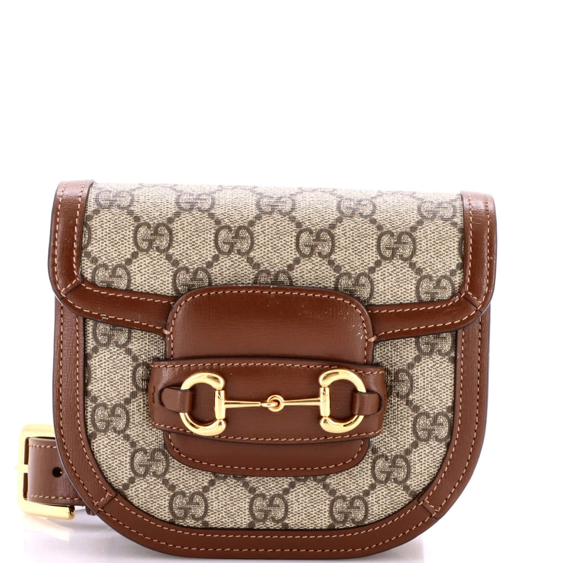 Gucci Horsebit 1955 Mini Bag in GG Coated Canvas and Leather: Gucci Horsebit 1955 Mini Bag in GG Coated Canvas and Leather The Gucci Horsebit 1955 Mini Bag is a timeless classic, boasting the iconic Horsebit detail and sleek GG Coated Canvas exterior in rich bro