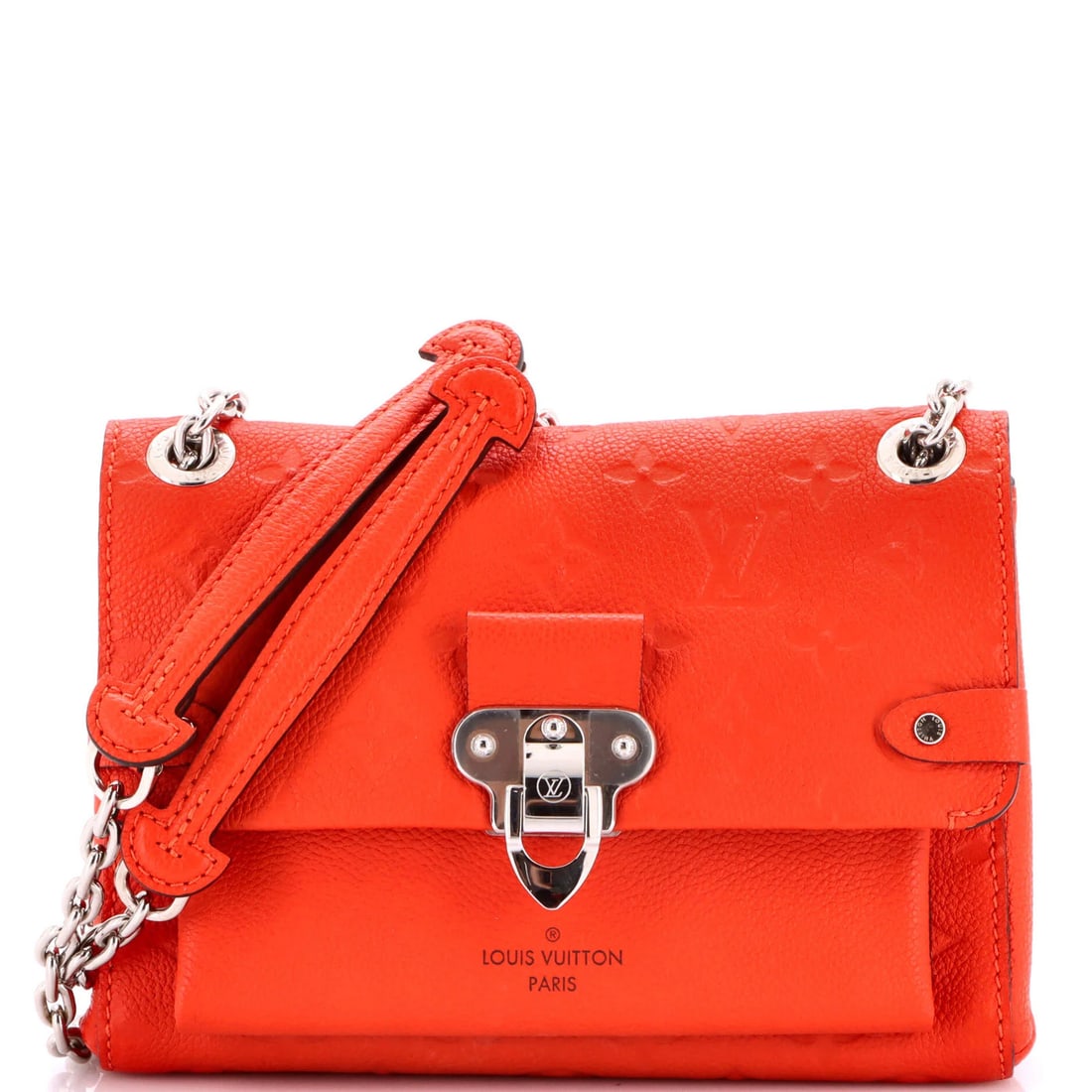 Louis Vuitton Vavin Handbag - Monogram Empreinte Leather BB: Louis Vuitton Vavin Handbag - Monogram Empreinte Leather BB Own the iconic Louis Vuitton Vavin Handbag, boasting the signature Monogram Empreinte Leather BB in vibrant orange hues. This stylish cross-