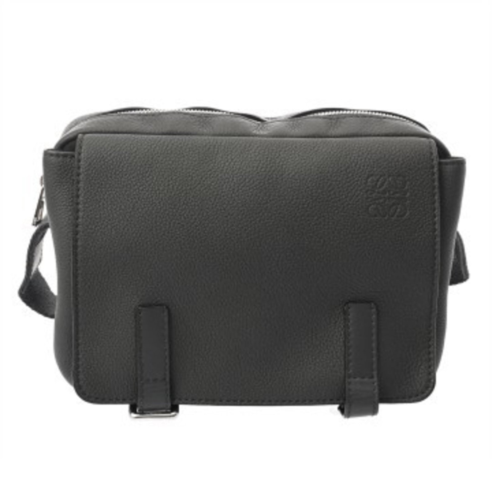 Loewe Leather Shoulder Bag: Loewe Leather Shoulder Bag A timeless and sophisticated shoulder bag, the Loewe Leather Shoulder Bag boasts sleek silver hardware and a rich gray leather exterior that exudes understated elegance. Wit