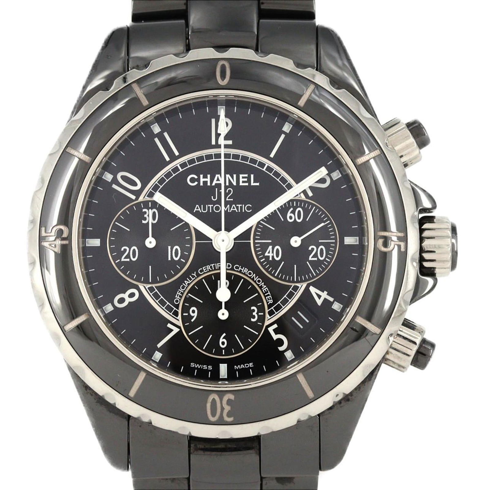 Wristwatch Chanel: Wristwatch Chanel A sleek and sophisticated Chanel wristwatch, crafted from durable ceramic materials, boasts a striking black dial against its 41mm case. With a comfortable fit for wrists up to 17.5c