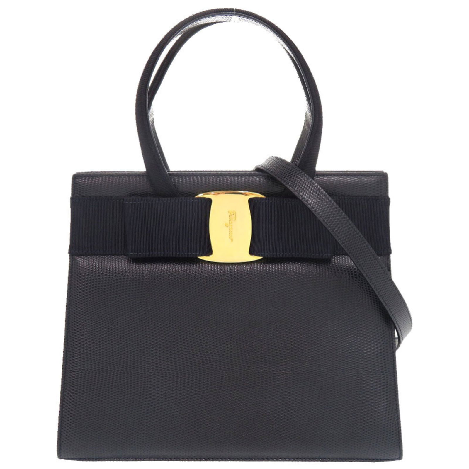 Salvatore Ferragamo Leather Shoulder Bag: Salvatore Ferragamo Leather Shoulder Bag A timeless classic from Italian fashion house Salvatore Ferragamo, this navy leather shoulder bag boasts elegant embossed details and premium quality construct
