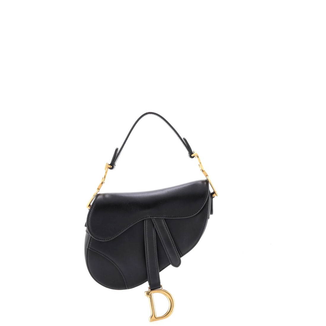 Christian Dior Mini Saddle Leather Handbag: Christian Dior Mini Saddle Leather Handbag Elevate your style with the iconic Christian Dior Mini Saddle Leather Handbag, boasting sleek black leather exterior and gold hardware that adds a touch of s