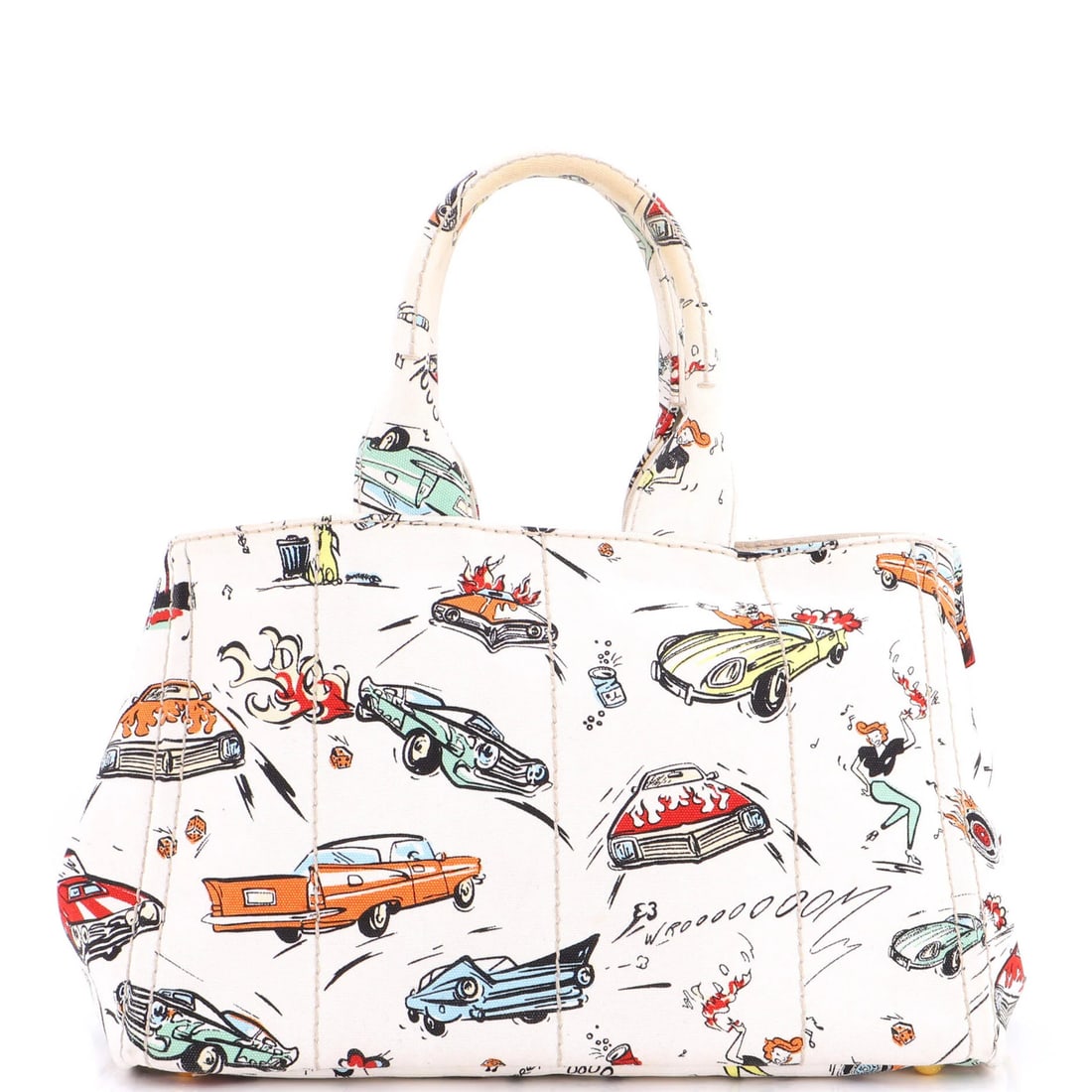 Prada Canapa Convertible Tote in Medium Printed Canvas: Prada Canapa Convertible Tote in Medium Printed Canvas The Prada Canapa Convertible Tote in Medium Printed Canvas is a stylish and versatile accessory that combines sleek design with practical functio