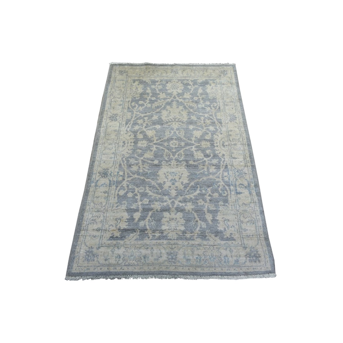 Rug 3'x4'10" Gray Pure Wool Natural Dyes Hand Knotted Stone Wash Peshawar: Rug 3'x4'10" Gray Pure Wool Natural Dyes Hand Knotted Stone Wash Peshawar Experience the rich history and craftsmanship of Afghanistan with this stunning 3'x4'10" Gray Pure Wool Natural Dyes Hand Knot