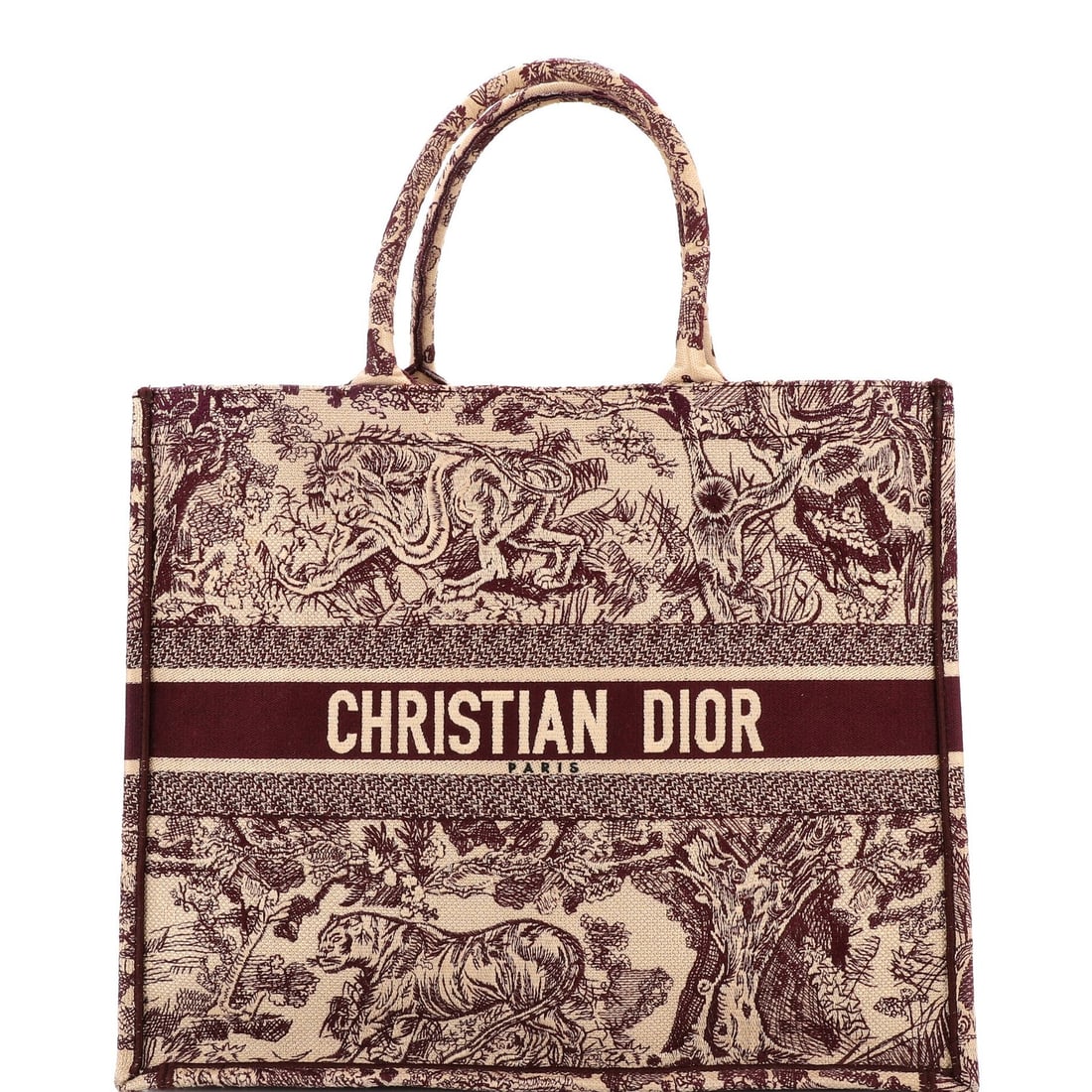 Christian Dior Large Embroidered Canvas Book Tote: Christian Dior Large Embroidered Canvas Book Tote Elevate your daily essentials with the iconic Christian Dior Large Embroidered Canvas Book Tote, boasting a striking red exterior adorned with intrica